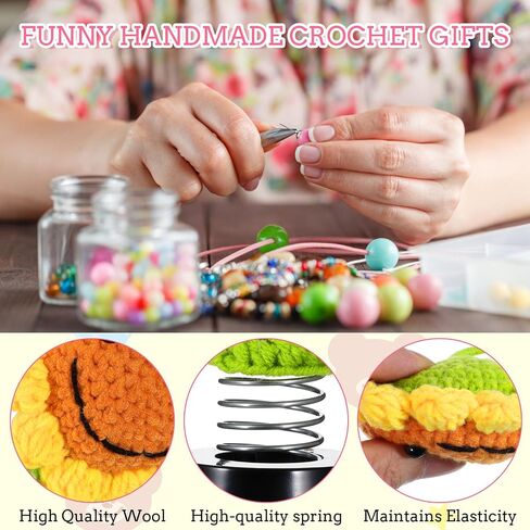 Grevosea Sunflower Car Accessories Dashboard Decorations, Handmade Crochet Shaking Sun Flowers Bobblehead for Car Interior, Cute Desk Ornaments, for Women and Girls (H 5.2 in)(Frog) in Saudi Arabia