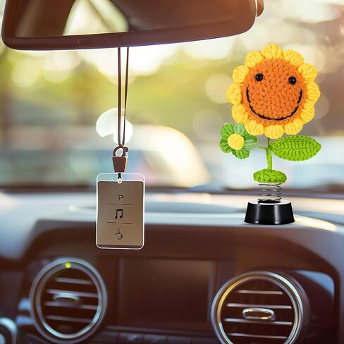 Grevosea Sunflower Car Accessories Dashboard Decorations, Handmade Crochet Shaking Sun Flowers Bobblehead for Car Interior, Cute Desk Ornaments, for Women and Girls (H 5.2 in)(Frog) in Saudi Arabia