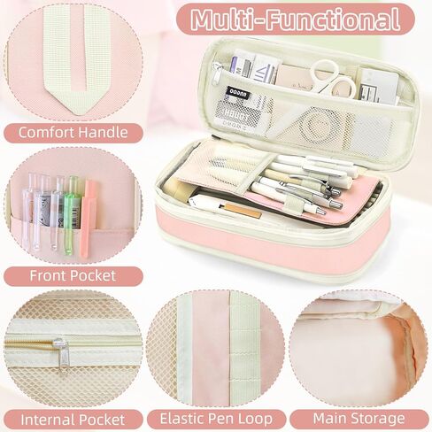Preppy Pencil Dase for Girls ، حقيبة قلم رصاص أولية كبيرة للومادات المدرسية ، حقيبة قلم وردية محمولة مع سحاب ، صندوق قلم جمالي لطيف ، مقصورات ثابتة للأطفال المراهقين البالغين in Kuwait