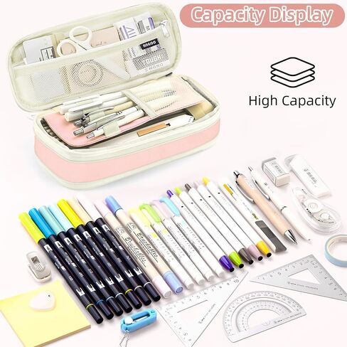 Preppy Pencil Dase for Girls ، حقيبة قلم رصاص أولية كبيرة للومادات المدرسية ، حقيبة قلم وردية محمولة مع سحاب ، صندوق قلم جمالي لطيف ، مقصورات ثابتة للأطفال المراهقين البالغين in Kuwait