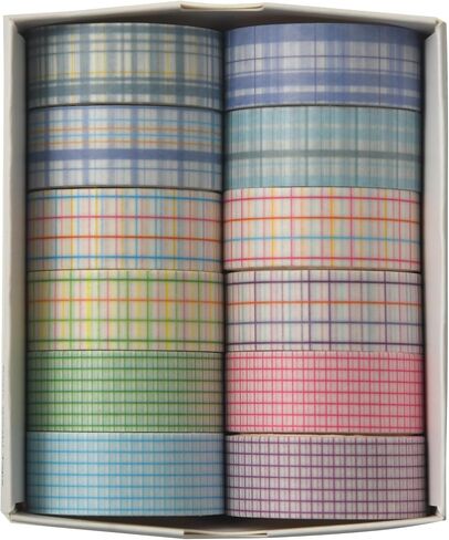 12 Rolls Grid Washi Tape Set Plaid Arts Adhesive Tapes Basic Patterns Decorative Masking Tape Sets for Craft, Kids, Scrapbook, DIY, Gift Wrapping (Style Two) in Kuwait
