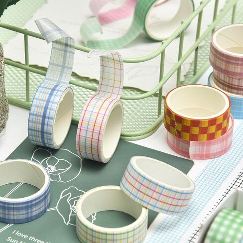 12 Rolls Grid Washi Tape Set Plaid Arts Adhesive Tapes Basic Patterns Decorative Masking Tape Sets for Craft, Kids, Scrapbook, DIY, Gift Wrapping (Style Two) in Kuwait