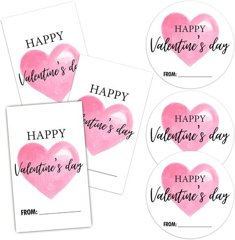 Happy Valentine's Day Sticker Set, Pink Heart Valentine Sticker, 40 Round Label & Rectangular Name Tags Stickers, Valentines Sticker Tags for Snacks Gift Wrapping Classroom Friends- A05 in Kuwait