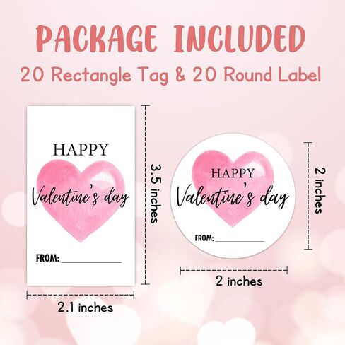Happy Valentine's Day Sticker Set, Pink Heart Valentine Sticker, 40 Round Label & Rectangular Name Tags Stickers, Valentines Sticker Tags for Snacks Gift Wrapping Classroom Friends- A05 in Kuwait