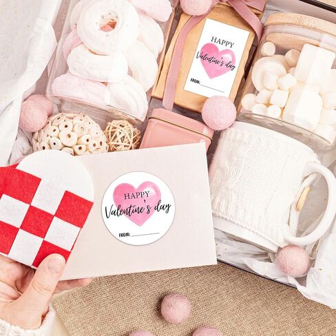Happy Valentine's Day Sticker Set, Pink Heart Valentine Sticker, 40 Round Label & Rectangular Name Tags Stickers, Valentines Sticker Tags for Snacks Gift Wrapping Classroom Friends- A05 in Kuwait