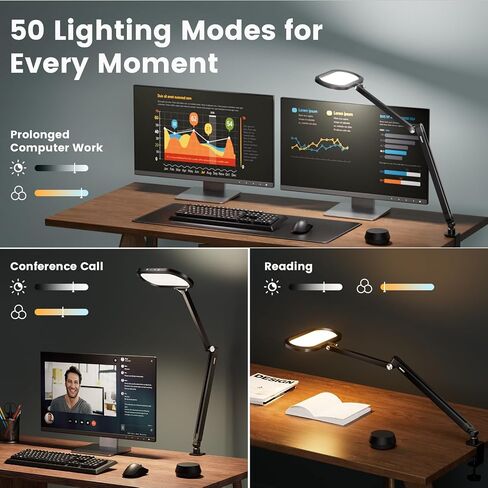 Led Desk Lamps for Home Office, Double-Sided Dimmable Desk Light with Clamp and Remote Control, Swing Arm Architect Desktop Lamp, Computer Light for Video Conference, Zoom Calls, Task, Craft in Saudi Arabia