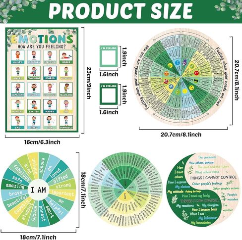 chiazllta 7PCS Feeling Wheel Magnet Large Magnetic Mental Feeling Chart Mood Meter Emotion Therapy Poster Kids Teens Counselor Social Work Magnet for Fridge Office Home School Classroom Decor Supplies in Saudi Arabia