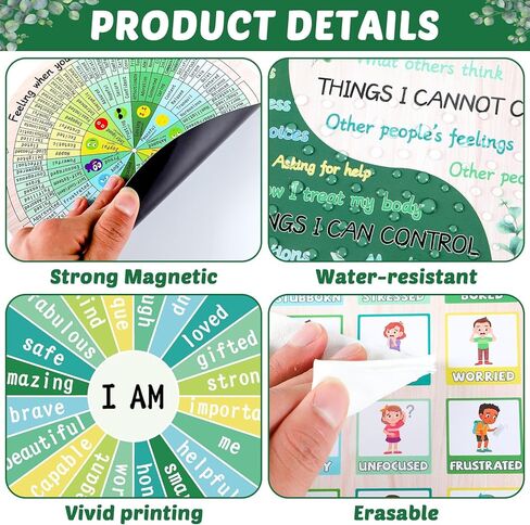 chiazllta 7PCS Feeling Wheel Magnet Large Magnetic Mental Feeling Chart Mood Meter Emotion Therapy Poster Kids Teens Counselor Social Work Magnet for Fridge Office Home School Classroom Decor Supplies in Saudi Arabia