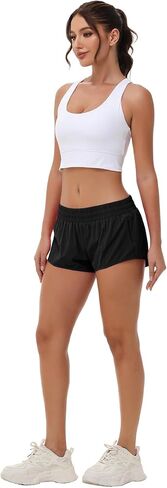 Aurefin Lightweight Athletic Shorts for Women, Quick Dry Running Shorts with Zip Pocket and Liner Womens Gym Workout Shorts in Kuwait