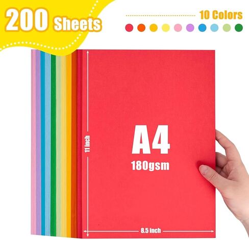 3 otters 200 Sheets Colored Card Stock, 180 GSM 10 Colors Construction Paper for Scrapbook, School Office Supplies in Kuwait