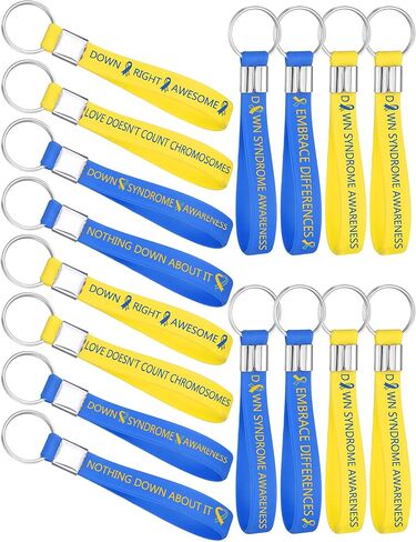 Misdary Down Syndrome Awareness Silicone Keychains Bulk Blue Yellow Ribbon Awareness Key Rings for Women Men Teen Fundraisers in Saudi Arabia