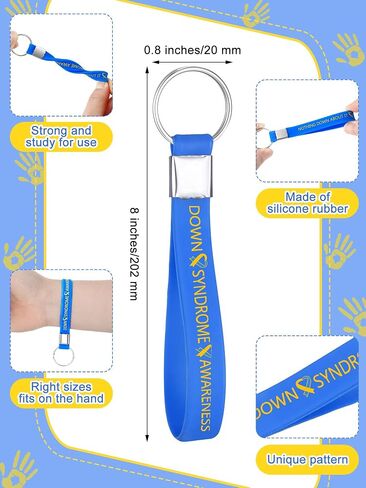 Misdary Down Syndrome Awareness Silicone Keychains Bulk Blue Yellow Ribbon Awareness Key Rings for Women Men Teen Fundraisers in Saudi Arabia