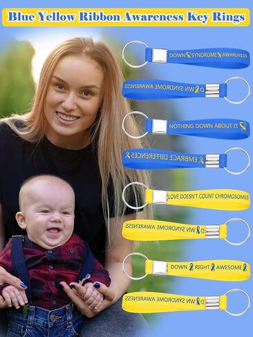Misdary Down Syndrome Awareness Silicone Keychains Bulk Blue Yellow Ribbon Awareness Key Rings for Women Men Teen Fundraisers in Saudi Arabia