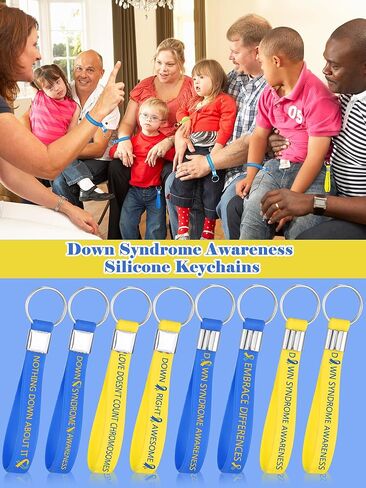 Misdary Down Syndrome Awareness Silicone Keychains Bulk Blue Yellow Ribbon Awareness Key Rings for Women Men Teen Fundraisers in Saudi Arabia