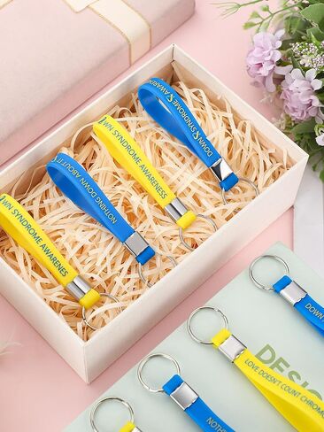Misdary Down Syndrome Awareness Silicone Keychains Bulk Blue Yellow Ribbon Awareness Key Rings for Women Men Teen Fundraisers in Saudi Arabia