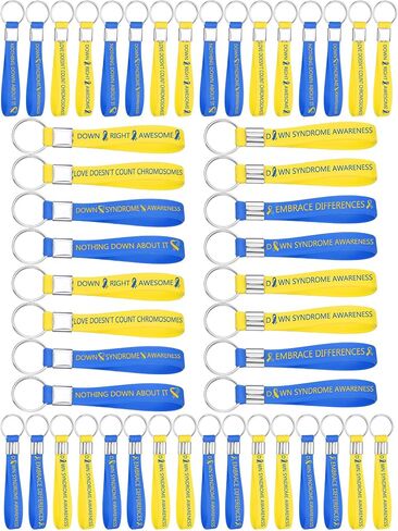 Misdary Down Syndrome Awareness Silicone Keychains Bulk Blue Yellow Ribbon Awareness Key Rings for Women Men Teen Fundraisers in Saudi Arabia