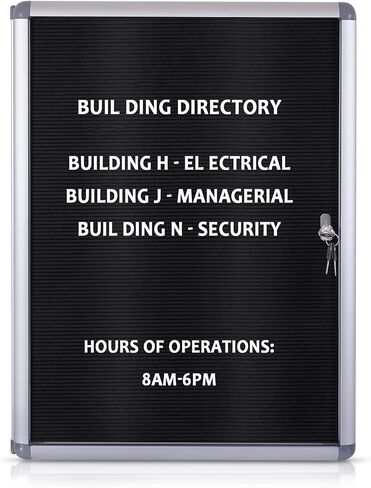 Enclosed Changeable Letter Boards Felt Message Board with Locking Door, Black, Aluminum Frame, 26X20 inches in Saudi Arabia