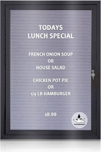 Enclosed Changeable Letter Boards Felt Message Board with Locking Door, Black, Aluminum Frame, 26X20 inches in Saudi Arabia