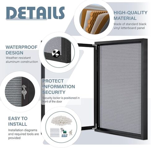 Enclosed Changeable Letter Boards Felt Message Board with Locking Door, Black, Aluminum Frame, 26X20 inches in Saudi Arabia