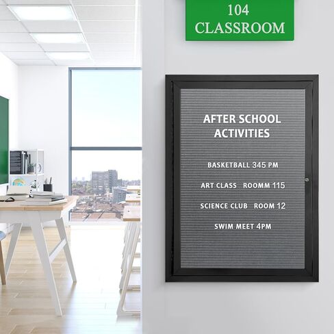 Enclosed Changeable Letter Boards Felt Message Board with Locking Door, Black, Aluminum Frame, 26X20 inches in Saudi Arabia