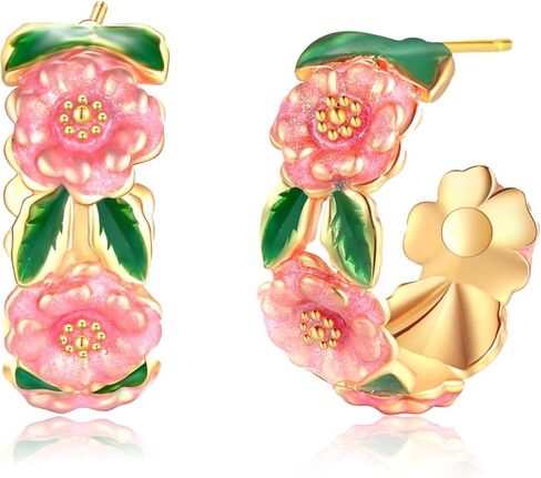 أقراط دائرية من LOVE&CLOVER للنساء على شكل زهرة وردية in Kuwait