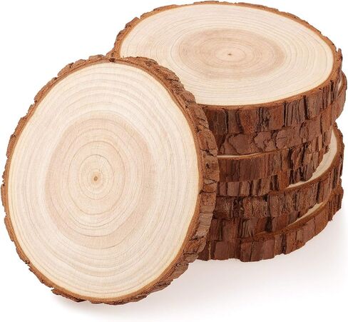 شرائح خشبية غير مكتملة من Fuyit ، 8pcs 5.5-6 بوصة أقراص خشبية طبيعية مع اللحاء للحرف Rustic DIY ، قاعدة الطاولة ، زخرفة الزفاف in Kuwait