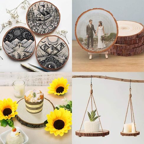 شرائح خشبية غير مكتملة من Fuyit ، 8pcs 5.5-6 بوصة أقراص خشبية طبيعية مع اللحاء للحرف Rustic DIY ، قاعدة الطاولة ، زخرفة الزفاف in Kuwait