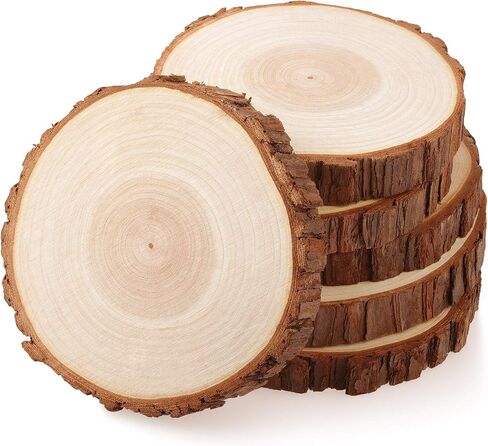 شرائح خشبية غير مكتملة من Fuyit ، 8pcs 5.5-6 بوصة أقراص خشبية طبيعية مع اللحاء للحرف Rustic DIY ، قاعدة الطاولة ، زخرفة الزفاف in Kuwait