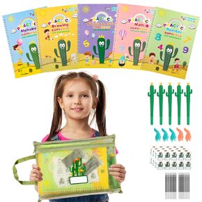 Complete Handwriting Practice for Kids, Grooved Writing Book Magic Copybook, Reusable Writing Practice Calligraphy Workbook, Kindergarten Preschool Learning Activities(Set of 5 Books)