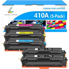 استبدال خرطوشة الحبر M452DW المتوافقة مع TRUE IMAGE لطابعة HP Color Pro MFP M477fnw M477fdw M477fdn M452dw M452nw M452dn M477 (أسود سماوي أصفر أرجواني، 5 عبوات)