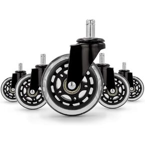 BELL+HOWELL, 5 Pack Office Chair Caster Wheels Replacement, Universal Size, Fits Most Floor Types, High Grade Silicon for a Smooth Roll