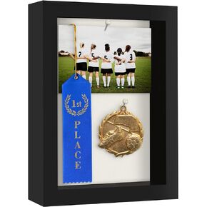 Americanflat 5x7 Shadow Box Frame with Shatter-Resistant Glass - Silhouette Collection - Small Shadow Box Display Case for Tabletop and Wall Display - Black with Soft Linen Back