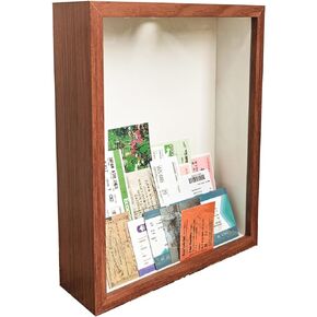 Travel Shadow Box, Stamp Display Shadow Box,Bottle Cap Shadow Box, Ticket Root Memory Box,lid/hat Memory Box,top Loading Display Cabinet Frame,high -Definition Glass, Slot on The top,10.5x8.5 inches,