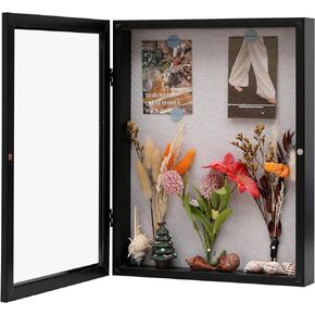 8x10 Shadow Box Frame with Linen Back, Wood Glass Display Case for Medals, Photos, Memorabilia, Awards - Pins Included- Black