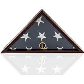 DECOMIL - AIR Force Flag Display Case Box, 5x9 Burial - Funeral - Veteran Flag Elegant Display Case with Flat Base, Solid Wood, Cherry Finish