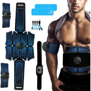 محفز عضلات البطن وتقوية العضلات - محفز عضلات ABS والذراعين، جهاز تدريب اللياقة البدنية المحمول MHD TENS الكل في واحد للرجال والنساء باللون الأسود in Kuwait
