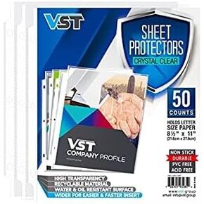 Sheet Protectors 8.5 x 11 Inches Crystal Clear Page Protectors for 3 Ring Binder, Medium Weight Plastic Sleeves, Top Loading Paper Protector Acid Free, Letter Size, Dry Erase Pocket, 50 Sheets