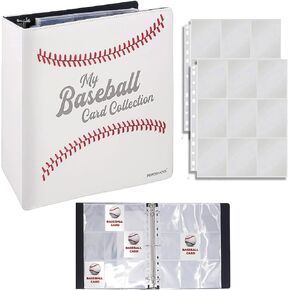 PERFORMORE Hand-Stitched Baseball Card 2-Inch Binder, Red Stitching Baseball Card Collector Binder Album with 9-Pocket Sleeves for Sports Trading Cards, Includes 25 Sheet Protectors