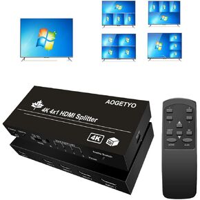 4K HDMI Switch, 3840x2160@30HZ HDMI Selector Switcher 4 in 1 Out with IR Remote Control+Button Press, HDMI Quad Multi-Viewer Splitter Support 3D HDCP2.2,Audio Extractor for PS4/PC/DVD/Security Camera