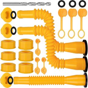 Gas Can Spout Replacement,11.8inch Gas Can Nozzle,(3 Kit-Yellow) Bendable Tubes,Easy Pour Nozzle Can Spouts,6 Screw Collar Caps with Gas Can Vent Caps,Fuel Can Spout,Gas Tank Nozzle (Yellow)