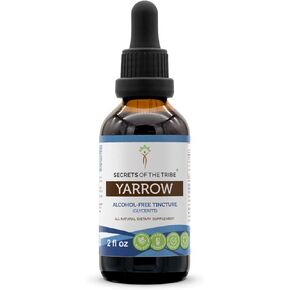 Secrets of the Tribe Yarrow Alcohol-Free Liquid Extract, Yarrow (Achillea millefolium) Dried Leaf and Flower Tincture Supplement (2 FL OZ)