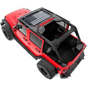 Savadicar Mesh Shade Top Sunshade Cover for 2007-2018 Jeep Wrangler JK JKU 2 and 4 Door, Provide UV Protection, Durable Polyester, Black