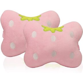 2Pcs Universal Car Seat Cushion Neck，Pink Strawberry Pillow，Car Seat Headrest，Car Headrest Pillow for Travelling and Home