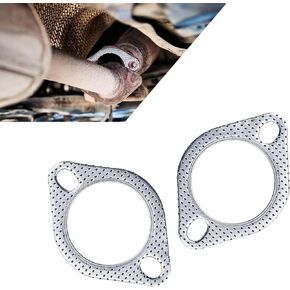 2 PCS Car Exhaust Pipe Interface Flange Gasket, 5.62" Olive-Shaped High Temperature High Pressure Resistant Graphite Gasket Manifold Bolt Clamp, Fastening Accessory, for Most Models (Silver)