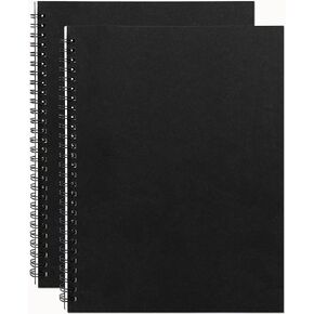 DSTELIN 10 inch x 7.5 inch, 100GSM, Blank Spiral Notebook, 2-Pack, Soft Cover, Sketch book, 50 Pages / 25 Sheets, (Black)