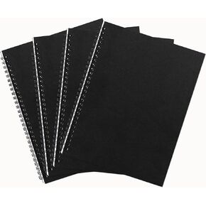 DSTELIN 10 inch x 7.5 inch, 100GSM, Blank Spiral Notebook, 4-Pack, Soft Cover, Sketch book, 50 Pages / 25 Sheets, (Black)