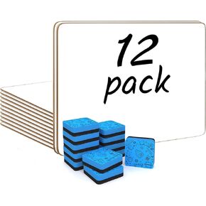 Scribbledo 12 Small White Board Dry Erase Boards Classroom Pack Mini White Boards 9"x12" Double Sided Personal Whiteboards for Students Teachers School Supplies Lapboards Mini Whiteboard Erasers Incl