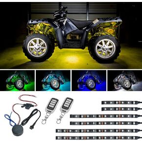 LEDGlow 6pc Advanced Million Color LED ATV UTV Quad 4x4 Accent Underlow Light Kit - 15 Solid Colors - 6 Patterns - Multi-Color Flexible Strips - Includes Waterproof Control Box & 2 Wireless Remotes