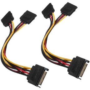 2Pcs 15 Pin SATA to Dual SATA Power Y Splitter Cable for Hard Drive HDD SSD 8 Inch