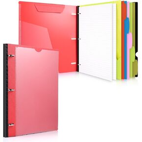 WOT I All-in-one Telescoping Binder Notebook, Refillable 3 Ring Binder with Customized Front Cover+Catalog Back Pocket+5 Subject Dividers+Movable Pocket Folder+60 Sheets Notepaper, Black